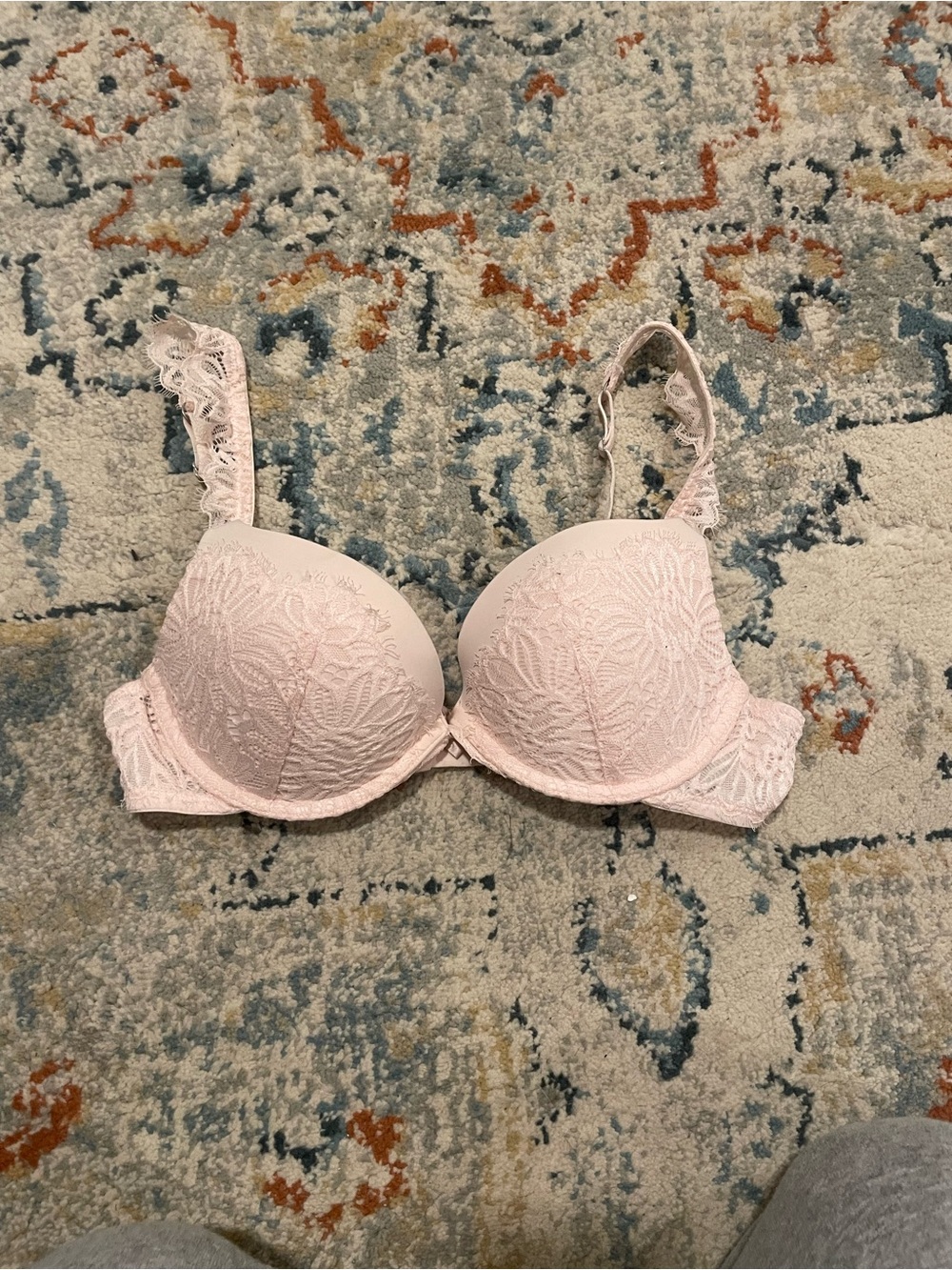 aerie Light Pink Lace Push-Up Bra with Floral Detail